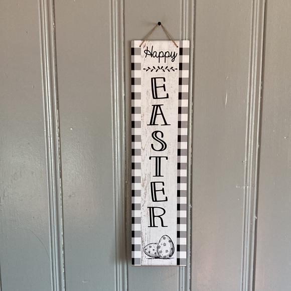 2/$20 NWT Beautiful Black & White Gingham Vertical Happy Easter Decoration Sign - Picture 10 of 12